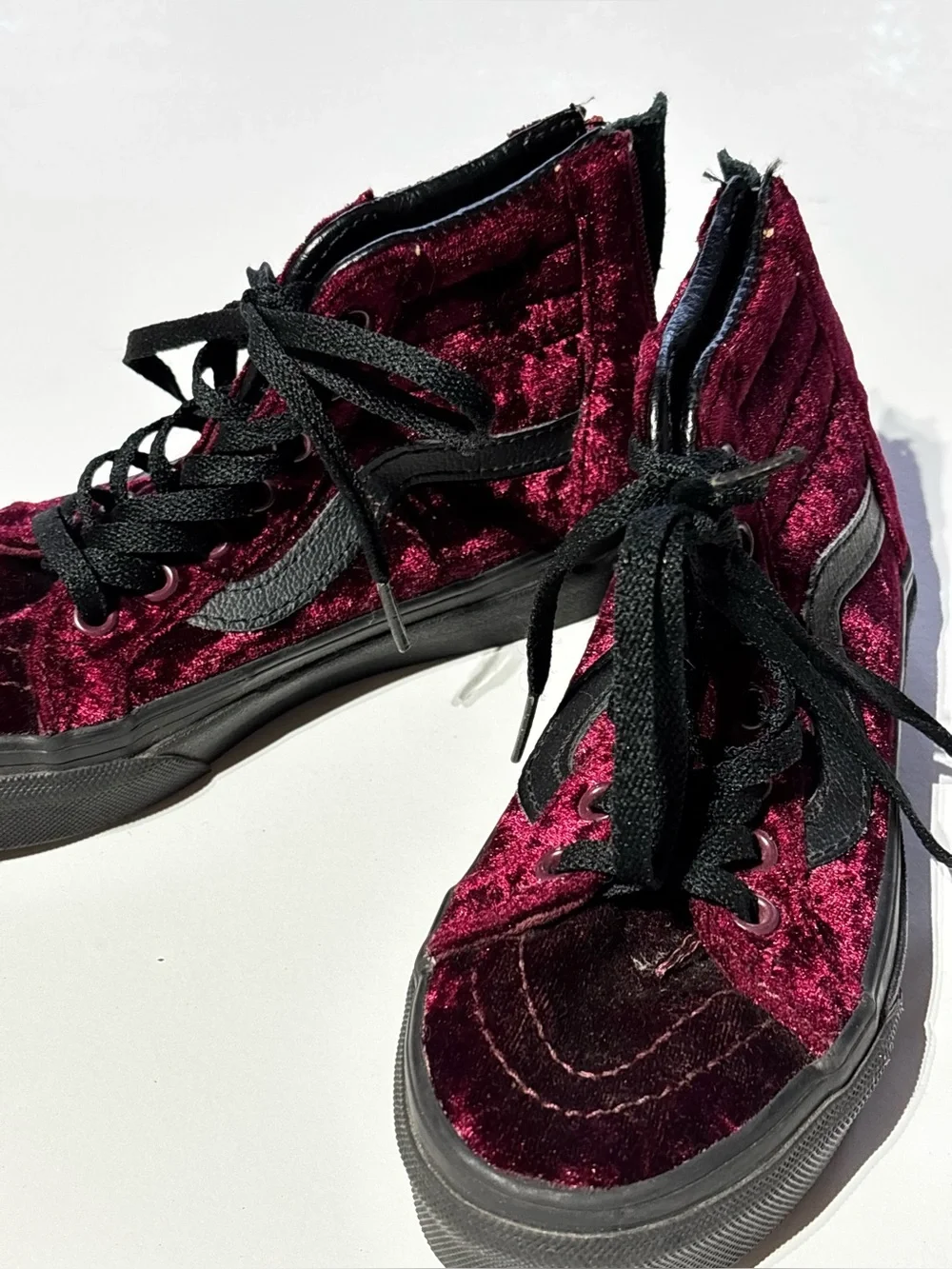 Converse Burgundy Velvet High-Top Sneakers with Black Sole